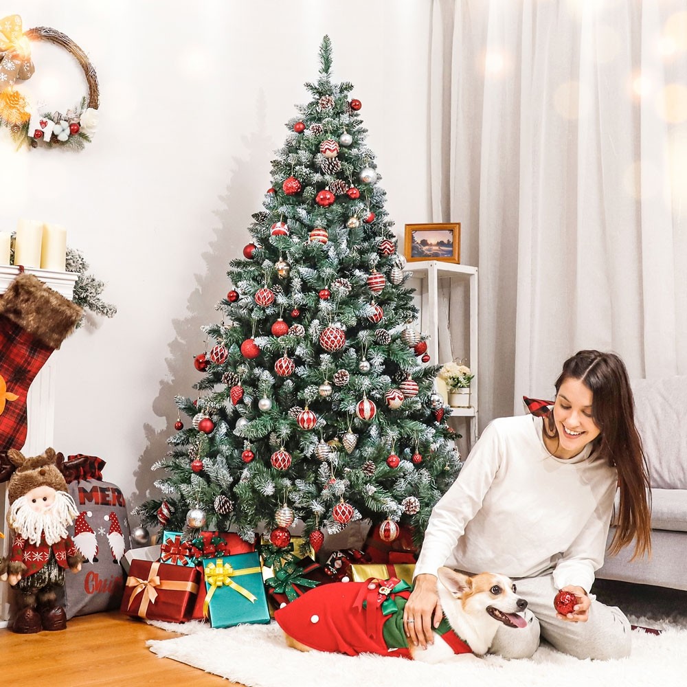 Yorbay künstlicher Beleuchtung, LED Schnee weißen Kiefernzapfen, mit und 150cm mit echten 210cm Tannenbaum Weihnachtsbaum Feuerbeständig, 180cm
