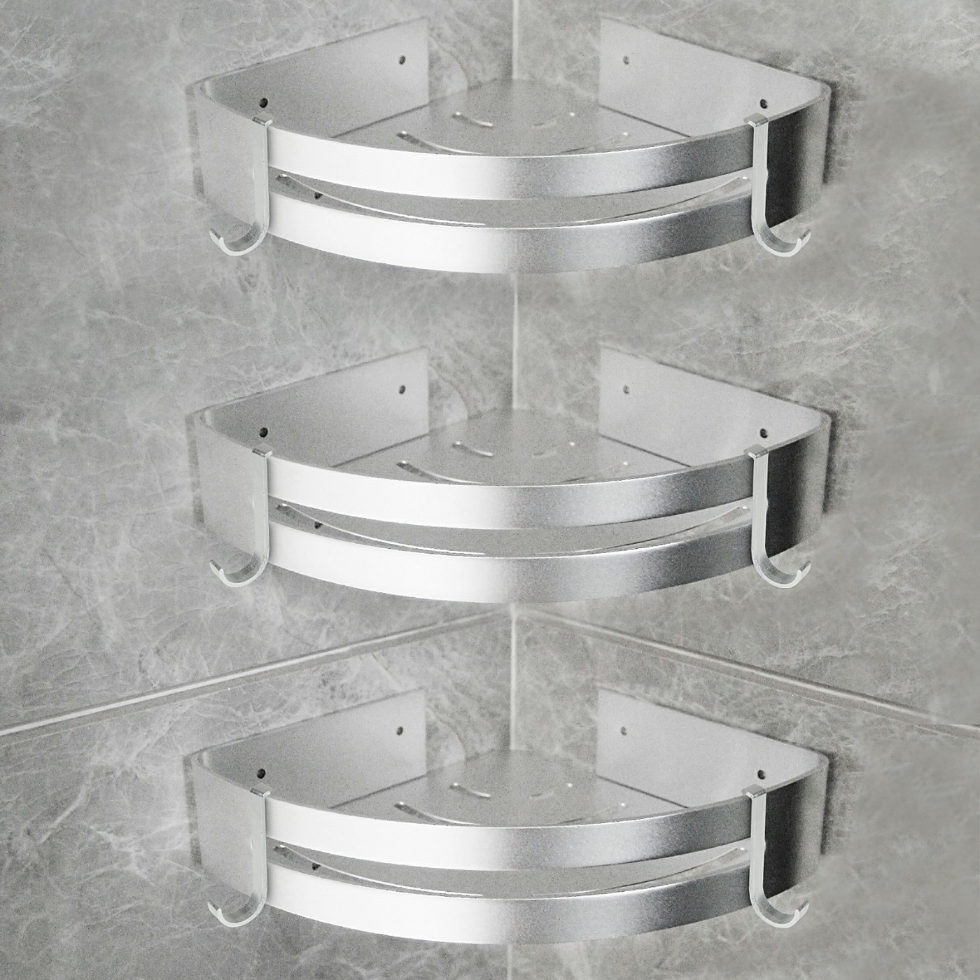 3 Stücke Duschregal aus Aluminium in silber, Badezimmer Eckregal für  Duschkabine