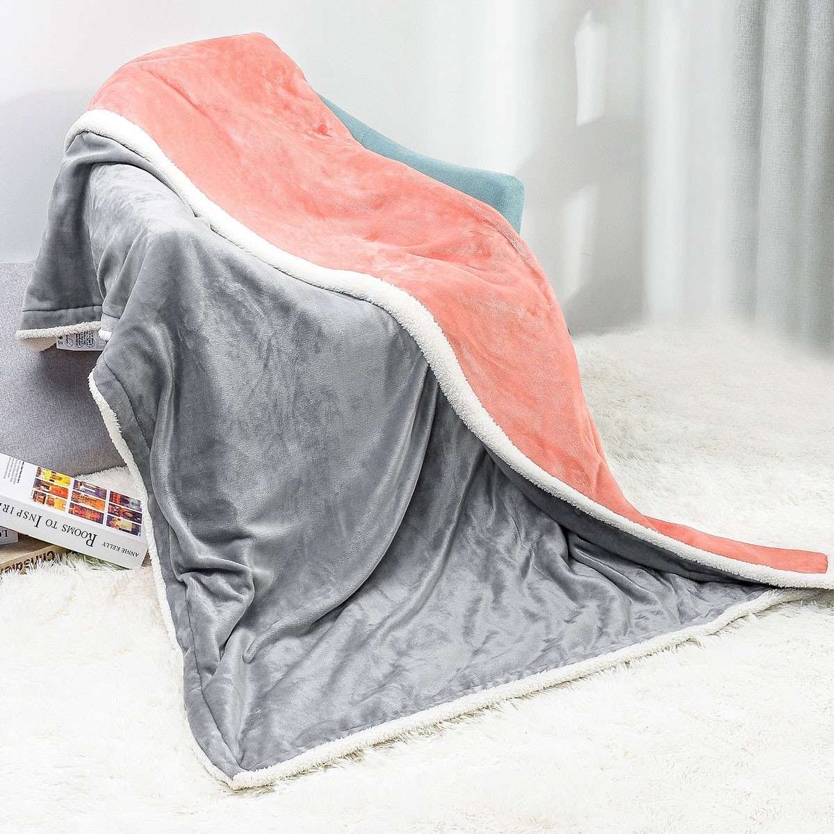 Yorbay Kuschelheizdecke mit 3 Temperaturstufen, 180 x 130 cm, elektrische  waschbare Heizdecke mit Abschaltautomatik, Überhitzungsschutz und Timer für  Bett und Couch, doppelseitig Rosa mit Grau 