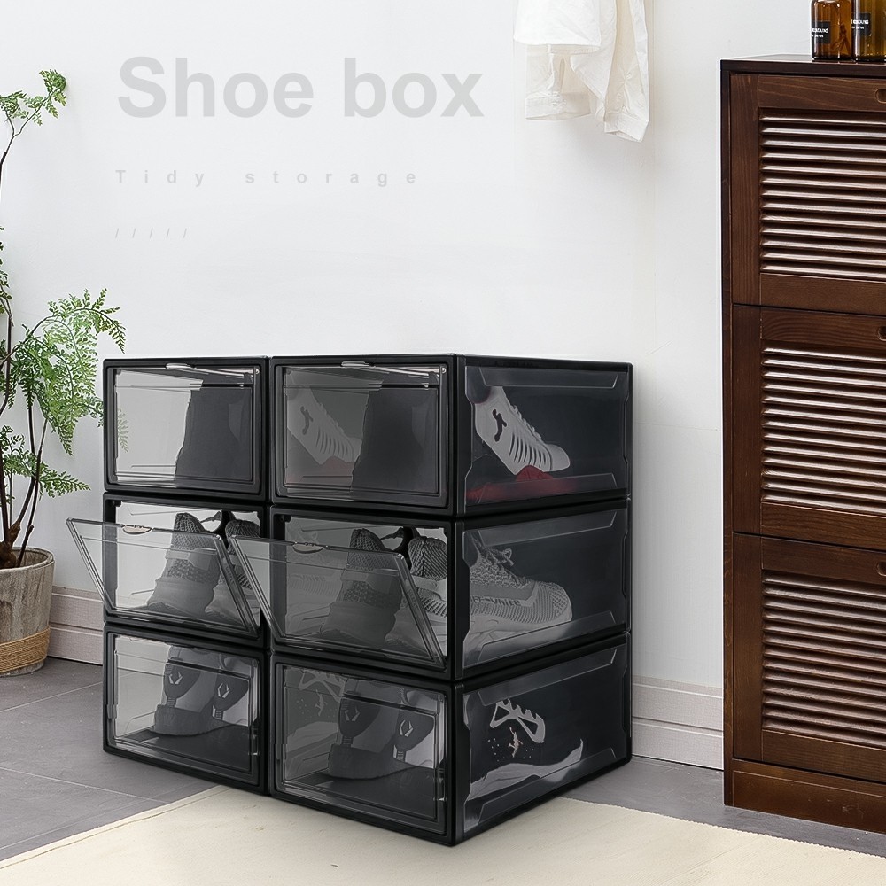 Yorbay Drop front box, Schuhbox aus Kunststoff 3er Set für Sneaker  Aufbewahrung, stapelbarer Aufbewahrungsboxen 